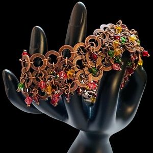 Vintage Signed Joan Rivers Copper Circle Bracelet With Swarovski Crystal Dangles